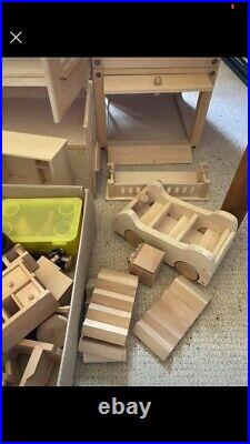 Large wooden dolls house, boxes of accessories, furniture, dolls