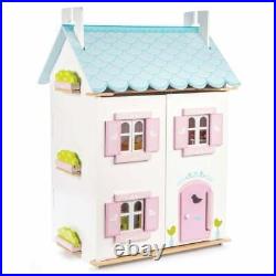 Le Toy Van Wooden Dolls House Blue Bird Cottage with Furniture