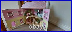 Le Toy Van Wooden Dolls House with bundle of dolls and full furniture