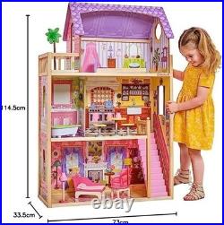 Luxury 3-Storey Kayla Wooden Dolls House with Accessories Ideal Gift for Kids