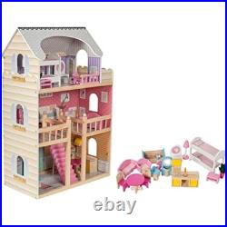 Mamabrum Dolls House with Furniture Set Large 3-Story Wooden Playhouse with LE