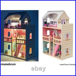 Mamabrum Dolls House with Furniture Set Large 3-Story Wooden Playhouse with LE