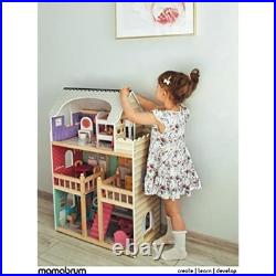 Mamabrum Dolls House with Furniture Set Large 3-Story Wooden Playhouse with LE