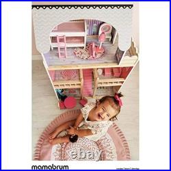 Mamabrum Dolls House with Furniture Set Large 3-Story Wooden Playhouse with LE