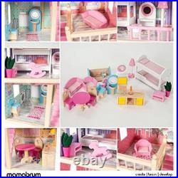 Mamabrum Dolls House with Furniture Set Large 3-Story Wooden Playhouse with LE