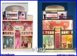Mamabrum Large, 3-storey Wooden Doll-house with a Terrace, Set of Furniture and