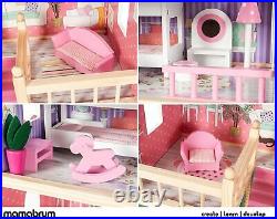 Mamabrum Large, 3-storey Wooden Doll-house with a Terrace, Set of Furniture and