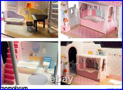 Mamabrum Wooden XXL Dolls House with Terrace Garden, LED Lights, Furniture and 3