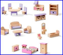 Melissa & Doug Multi Level Wooden Doll House Furnished Play Set Open Design