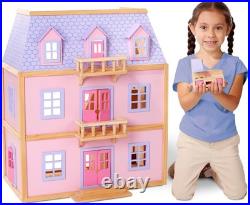 Melissa & Doug Multi Level Wooden Doll House Furnished Play Set Open Design