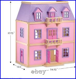 Melissa & Doug Multi Level Wooden Doll House Furnished Play Set Open Design