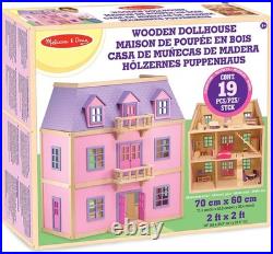 Melissa & Doug Multi Level Wooden Doll House Furnished Play Set Open Design