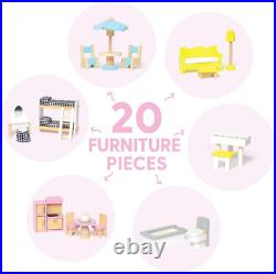 Milliard Wooden Doll House, Includes 20 Furniture Pieces Large Three Level Dol