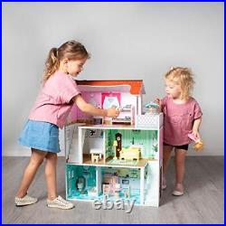 Milliard Wooden Dolls House, Large Three Level Dollhouse for Kids & Furniture