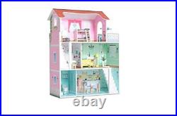 Milliard Wooden Dolls House, Large Three Level Dollhouse for Kids Includes 20