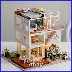 Mini DIY Wooden Dollhouse Miniature with LED Light Furniture Doll House Creative