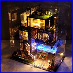 Mini Dollhouse Furniture Kits Wooden LED Lights Playset Self Assembled