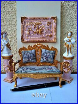 Miniature 112 scale Rococo Louis XVI sofa picture decorative columns OOAK dollhouse