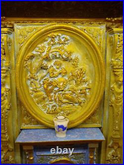 Miniature 1/12 Fireplace Rococo Blue Gold Louis XVI LED Light OOAK Dollhouse