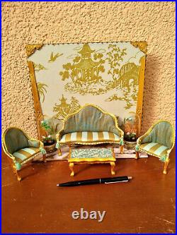 Miniature 1/12 Living Room Rococo Chinoiserie Louis XVI Dollhouse Unique OOAK