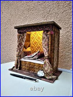 Miniature 1/12 Tudor bed alcove bed dollhouse in the Middle Ages OOAK unique