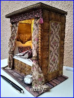 Miniature 1/12 Tudor bed alcove bed dollhouse in the Middle Ages OOAK unique