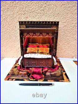 Miniature 1/12 Tudor sumptuous bed alcove bed dollhouse in the Middle Ages OOAK unique
