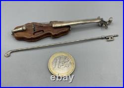 Miniature 800 Silver Wood Violin Sacchetti Italy Instrument Dollhouse Accessories Miniature 800 Silver Wood Violin Sacchetti Italy Instrument Dollhouse Accessories