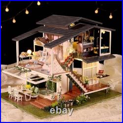 Miniature Dollhouse Furniture Kits Wooden LED Lights Playset Self Assembled