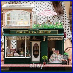 Miniature Dollhouse Wooden Paris Coffee & Cake Shop Light & Music Craft Toys