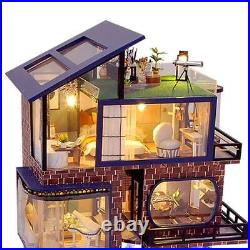 Miniature Dollhouse with Furniture DIY Wooden Doll House Kit With LED Light