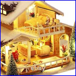 Miniatures House with Furniture Doll House, DIY Assembled Wooden Doll House, 3D