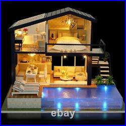 Modern Miniature Doll House 3D Wooden Dollhouse With Pool Furniture For Girls