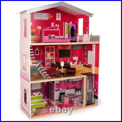 NEW. Large Modern 3 Storey Wooden Doll House with Lift + Furniture accessories
