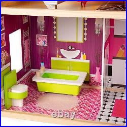 NEW Large Modern 3 Storey Wooden Doll House with Lift + Furniture accessories