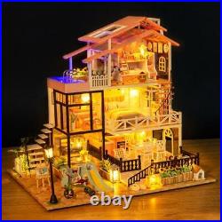New Diy Wooden Doll House Kit Miniature With Furniture Light Princess Casa Big V