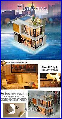 New Wooden Miniature Doll Dream House Play Set with Accessory Music Led Toy Kids