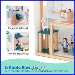 OOOK Wooden Dollhouse with Liftable Elevator, Modern Doll House for Kids Toddle OOOK Wooden Dollhouse with Liftable Elevator, Modern Doll House for Kids Toddle