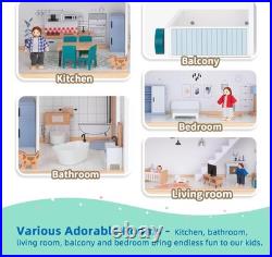 OOOK Wooden Dollhouse with Liftable Elevator, Modern Doll House for Kids Toddle OOOK Wooden Dollhouse with Liftable Elevator, Modern Doll House for Kids Toddle