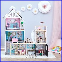 Olivia's Little World Dreamland Mansion Wooden Dolls House 3-Floors Pink White
