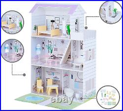 Olivia's Little World Kids Wooden Dolls House Playset with Furniture and 3