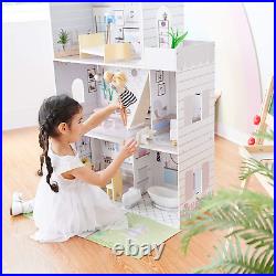Olivia's Little World Kids Wooden Dolls House Playset with Furniture and 3