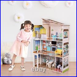 Olivia's Little World Large Kids Wooden Dolls House 3 Floors & 17 Accessories