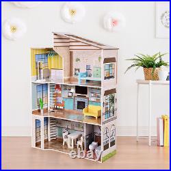 Olivia's Little World Large Kids Wooden Dolls House 3 Floors & 17 Accessories