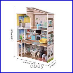 Olivia's Little World Large Kids Wooden Dolls House 3 Floors & 17 Accessories