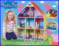 Peppa Pig Wooden Playhouse 75cm x 57cm + Wooden Figures & Accessories Brand New
