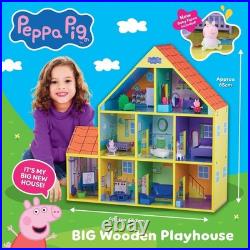 Peppa Pig and Baby Evie Wooden Play House 3 Level 9 Room Set With Accessories