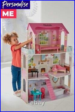 Personalised Wooden Kids 3 Story Doll House With Furniture Mansion Playhouse Toy