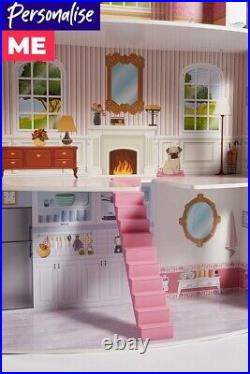 Personalised Wooden Kids 3 Story Doll House With Furniture Mansion Playhouse Toy