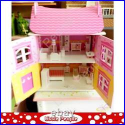 Pink Daisy Wooden 112th Scale Kids Girls Play Dolls House With Furniture